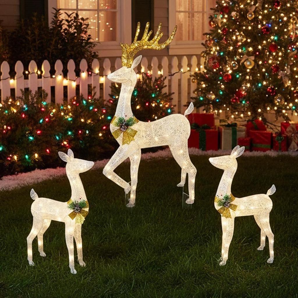 Christmas Stake Decorations 3 Pieces Weatherproof LED Light Outdoor Reindeer Christmas Yard Decoration For Family Home Holiday