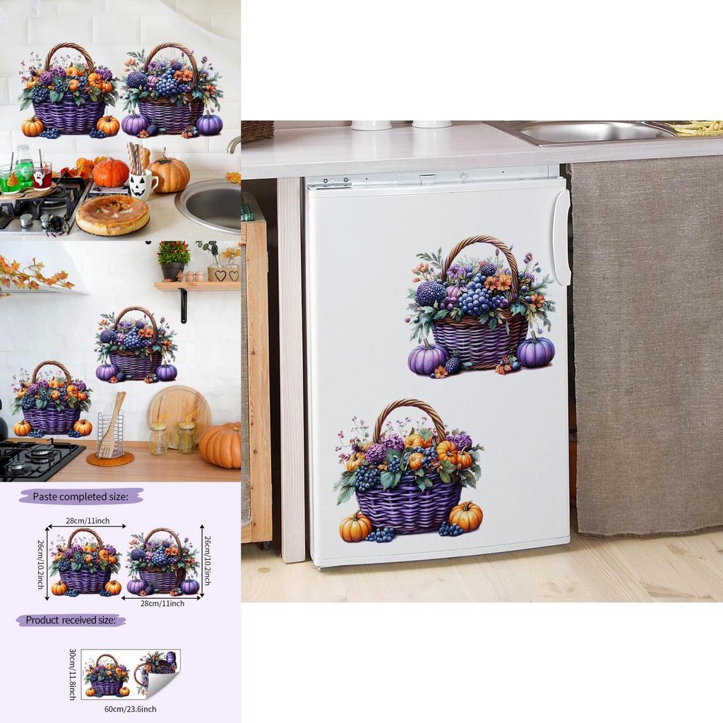 Decorative Pvc Pumpkin Flowers Fruit Basket Wall Sticker For Kitchen And Commercial Spaces With Modern Style