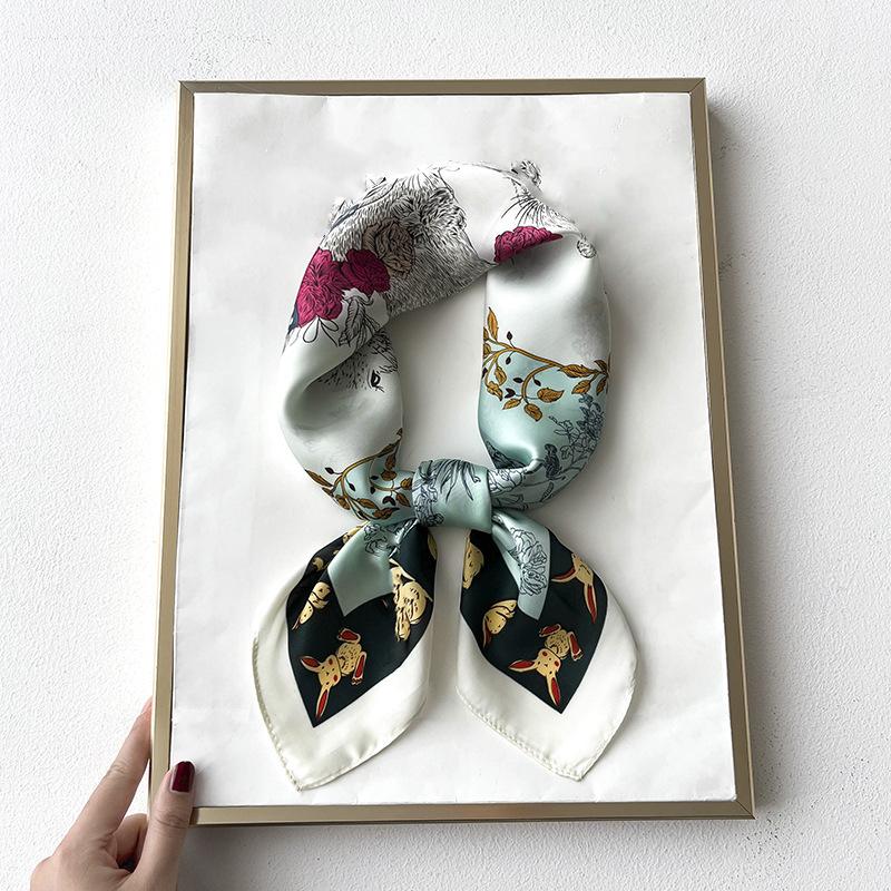 Silk Feeling Scarf Square Satin Head Scarf for Women