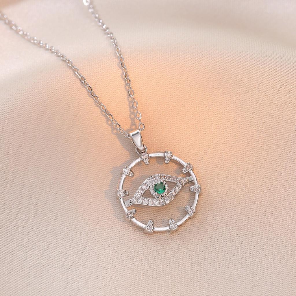Punk Evil Eye Zircon Circle Pendant Necklace for Women Men Gold Silver Color Stainless Steel Chain Gothic Jewelry Gift for Lover