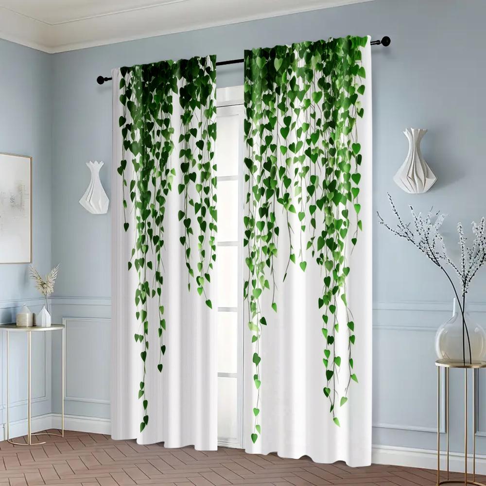 2pcs, Pattern Curtains 2D Print Green Rattan Machine Washable (without Rod) Decorations Outdoor Ldeal for Living Room, Bedroom &