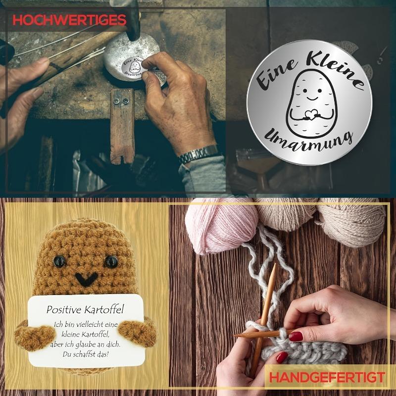 Pocket Hug and Positive Potato Crochet Kit, Creative Knitting Wool Potato and Small Hug Lucky Charm, Courage Gift,Excluding coin