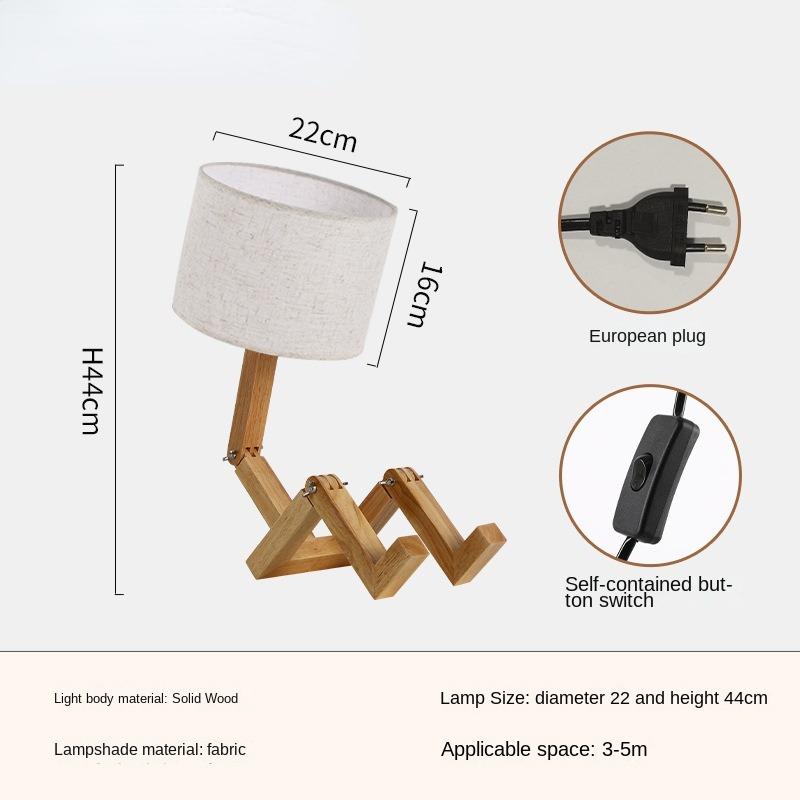 Massivt trä Robot Creative Skrivbordslampa Sovrumslampa