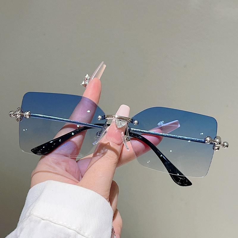 Rimless Square Sunglasses Men Vintage  Fashion Gradient Outdoor Casual Shades Women Trendy Brand Design Sun Glasses