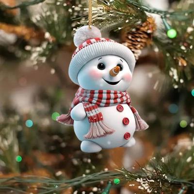 5 Pcs Christmas Snowman Pendant Acrylic Cartoon Snowman Hanging Ornaments Holiday Christmas Tree