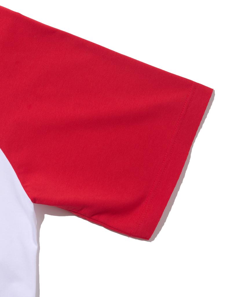 Analog Mood Raglan Color Block Short Sleeve T-Shirt (White/Red)