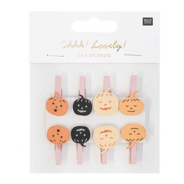 Pinces clip citrouille en bois - Décoration de fête - Orange - Intérieur - Mixte - 8 pièces