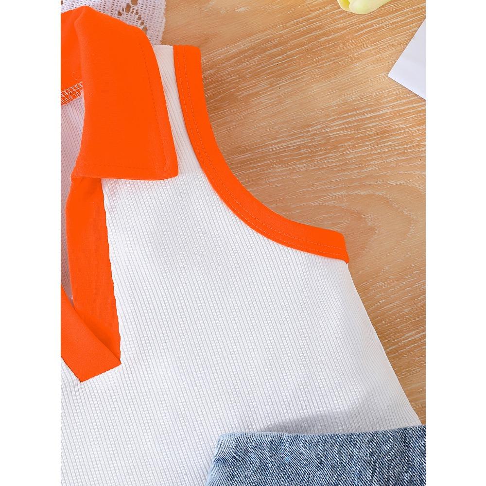 Dětské letní oblečení s krátkým rukávem Nové kojenecké dívčí tílko + kovbojský overal s krátkým rukávem Oblek pro dívky Módní oblek