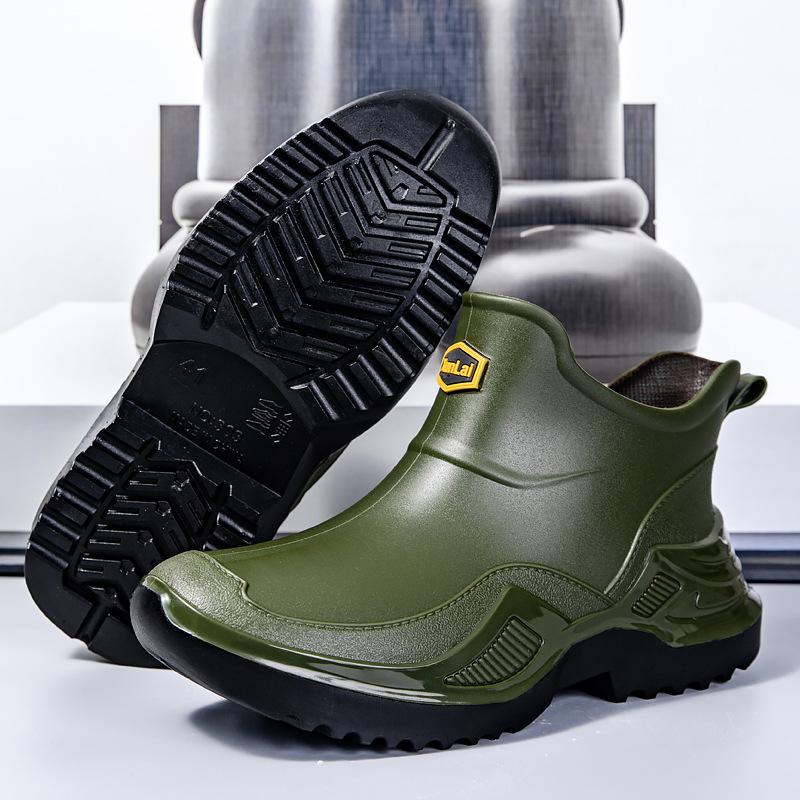 Fashion New Short Men's Rain Shoes Outdoor Thick-soled Non-slip Water Shoes PVC Construction Site Waterproof Overshoes Solid Color Rain Boots