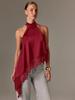 2026 Women's Asymmetrical Halter Neck Satin Vest with Lace Trim