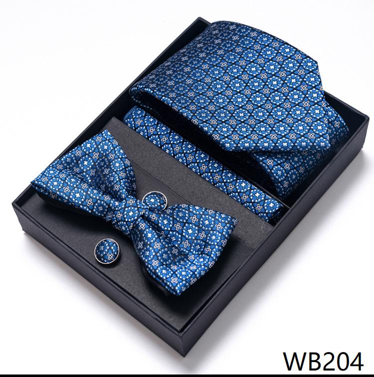 Men'S Business Dress Party Tie Gift Box Fashion Tie Square Scarf Combination Set Tie Bow Tie Set