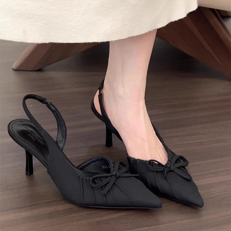 Fashion Summer New Fashion After The Ring Belt Sexy Banquet Bow Women's Shoes Pointy Comfortable Solid Color Elegant High Heel Sandals
