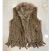 Natural Rabbit Fur Knitted Vest with Tassel Fur Warm Sleeveless Women Fur Gilet with Raccoon Fur Trimming
