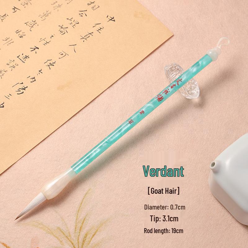 Pincel de Caligrafía Zou Wenguang con Jade Verde y Pelo de Cabra Mango Acrílico para Pintura China – Grado Profesional Principiante.