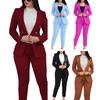 2 Teile/satz Frauen Mantel Hosen Anzug Zweireiher Langarm Cadigan Revers Jacke Hohe Taille Taste Reißverschluss Slim Fit Hosen dame OL Pendeln