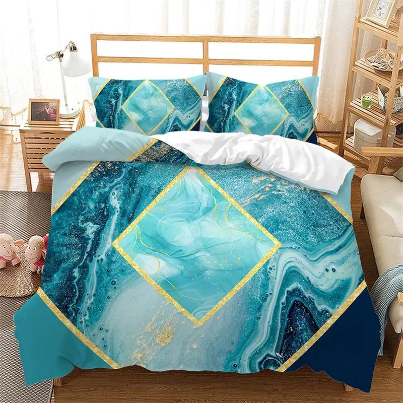 Marble Duvet Cover Marble Brick Wall Style King Queen Bedding Set Polyester Gold Bronzing Sequins Abstract Fluid Comforter Cover