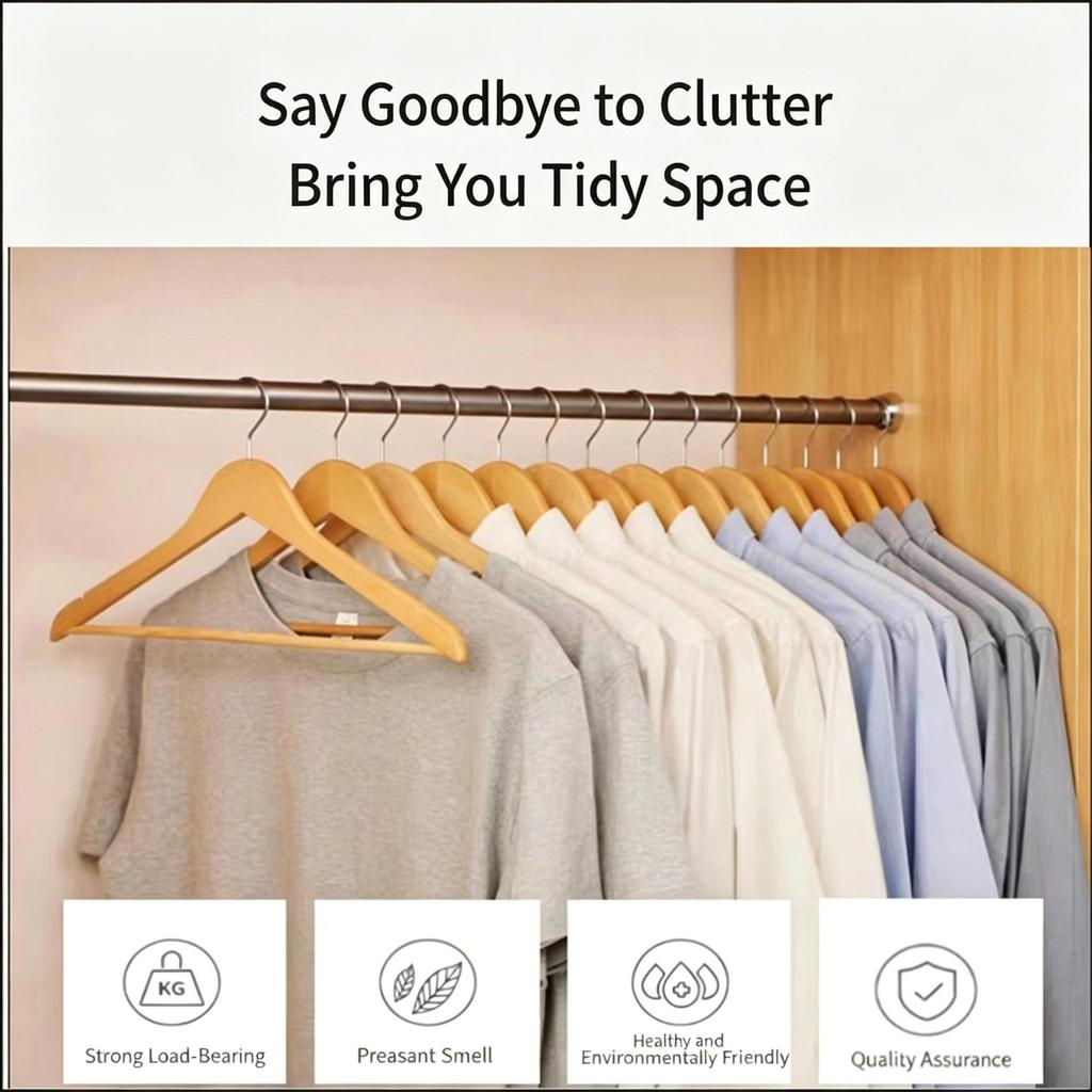 Solid Wood Clothes Hangers, Non-slip Shoulder Grooves 360° Swivel Chrome Hook Garment Hangers for Shirts Pants Dresses, Hotel Closet Storage Organizer