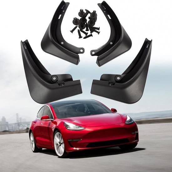 Mud Flaps For Tesla Model 3 2016- Splash Guards Front Rear Fender Protection Mudflaps No Need To Drill Holes (Set Of 4, White)