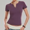 Womens V-Neck Slim Fit Short Sleeve Athletic Top Running Yoga Fitness Training Sportswear