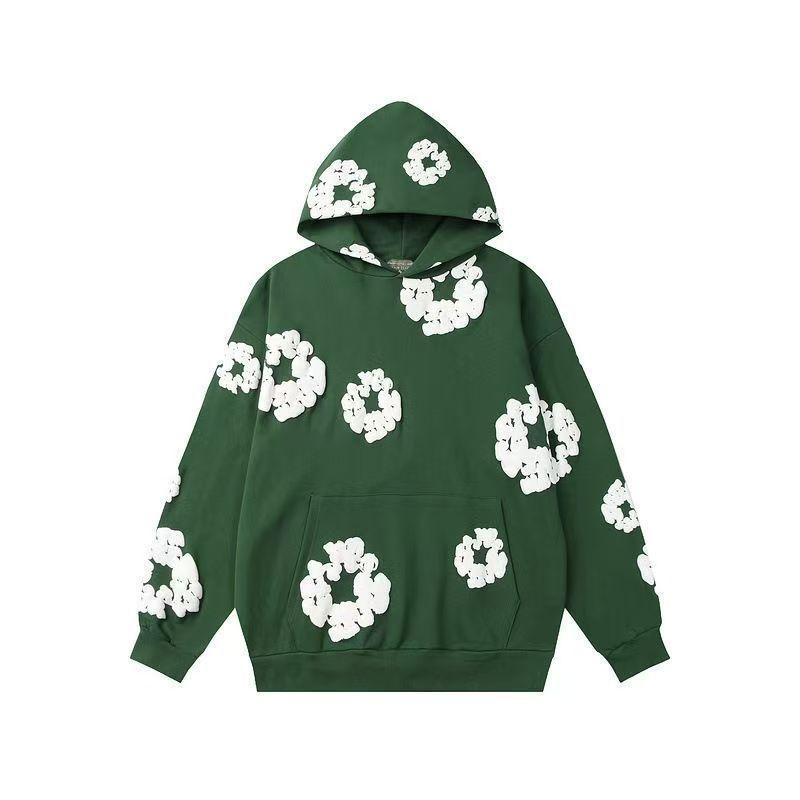 Autumn Men Black Floral Print Hooded Casual Sweatshirt Hoodie