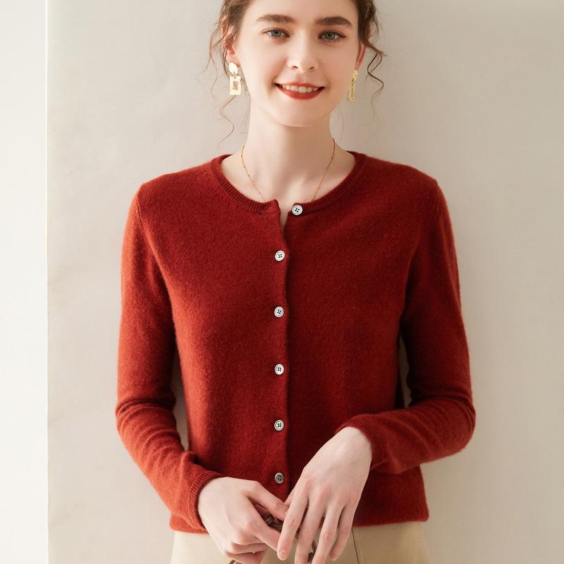 

Women s Autumn-Winter Cashmere Round Neck Slim Fit Cardigan M (100-115 jin)