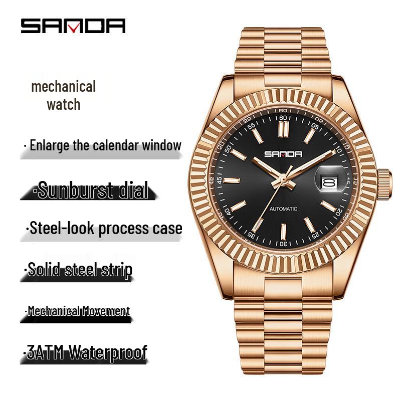 Sanda Men s High-End Waterproof Mechanical Watch with Single Calendar and Solid Steel Band