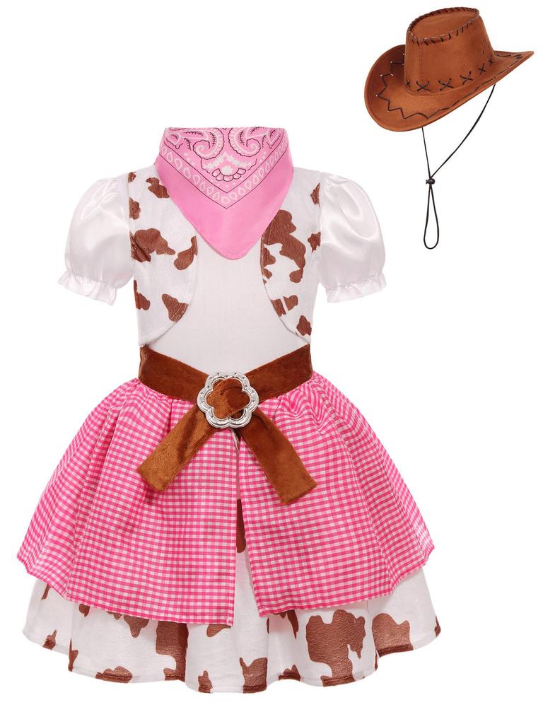 Girls' Pink Denim Western Cowboy Skirt Halloween Costume Set