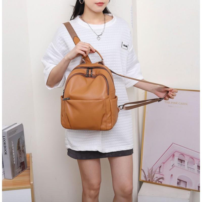 Genuine Leather Backpack Women Head Layer Cowhide Naturally Falls Fashionable Schoolbag Soft Large-capacity