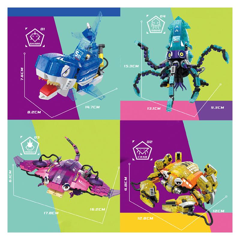 Building Blocks Set Ocean Themed Squid Shark Mobula Crab Compatible Developmental Educational Toy Gift Boys Christmas Gift