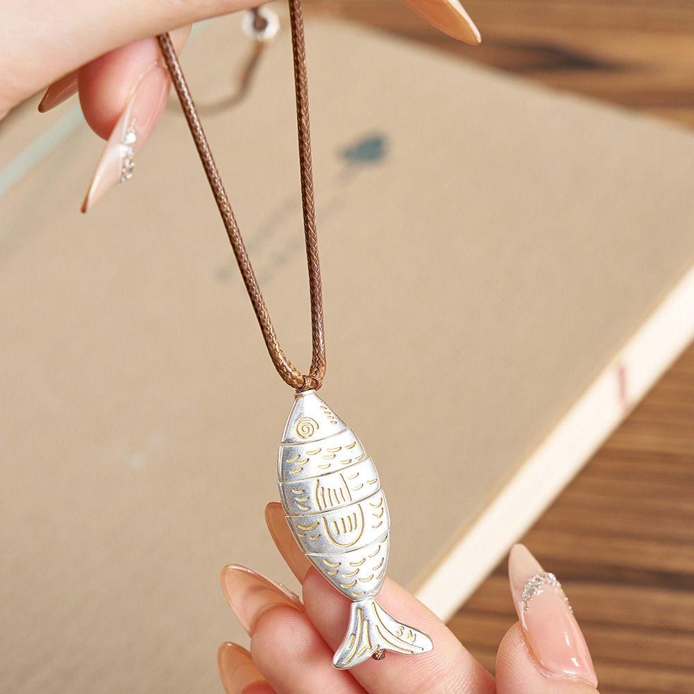 Verstellbare Fisch-Anhänger-Halskette Lederband Boho-Halskette Schmuckzubehör