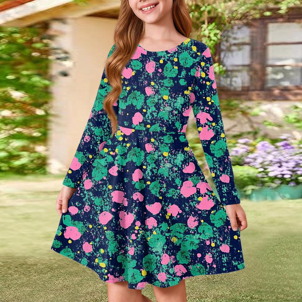 Girls' Summer Princess Dress - Long Sleeve A-Line T-Shirt Dress