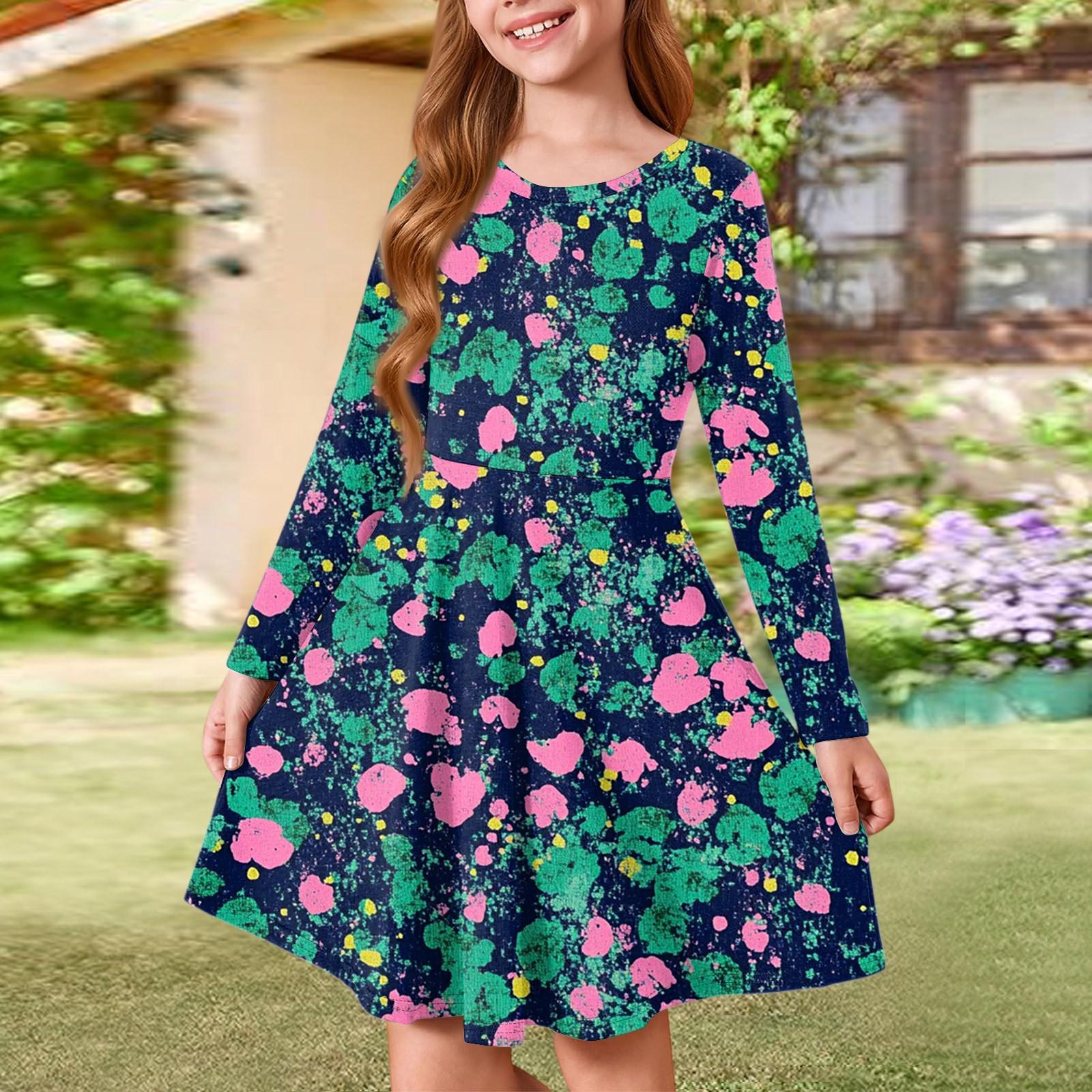 

Girls Summer Princess Dress - Long Sleeve A-Line T-Shirt Dress 160 Темно-синій