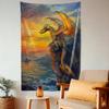 Anime Sunset Ocean Dragon Tapestry Golden Dragon Wall Art Beach Cliff Fantasy Dragon Wall Decor for Bedroom Office Bathroom