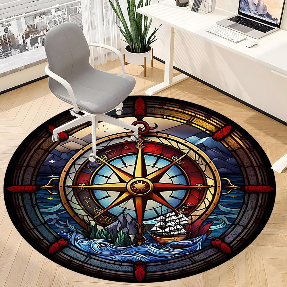 1ks Mořský kompas Kancelářský kulatý koberec, Pod kancelářské židle Ložnice Obývací pokoj Domácí dekorace, Dekorace místnosti