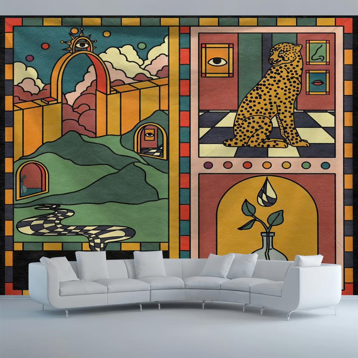 

Egyptian wind curtain for bedroom dormitory bedside background fabric wall fabric wallpaper mural fabric tapestry 74x94cm(29x37in)