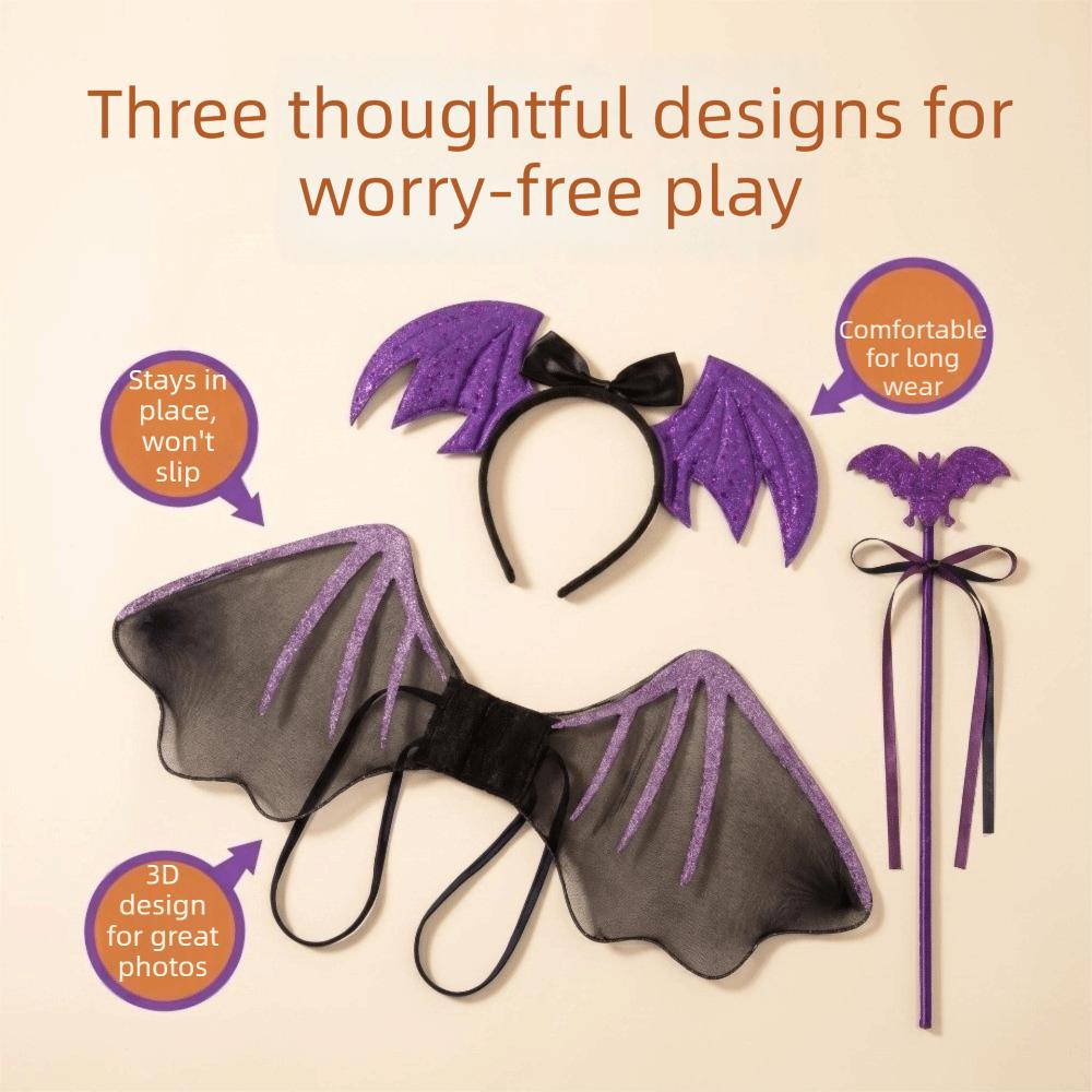 Spider Web Cosplay Outfit Bat Wing Halloween Kids Skirt Children Costume Set  Dress Up
