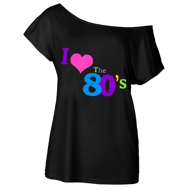 Sexy  80s Off-Shoulder Retro Party Short-Sleeve Women s T-shirt Large чёрный