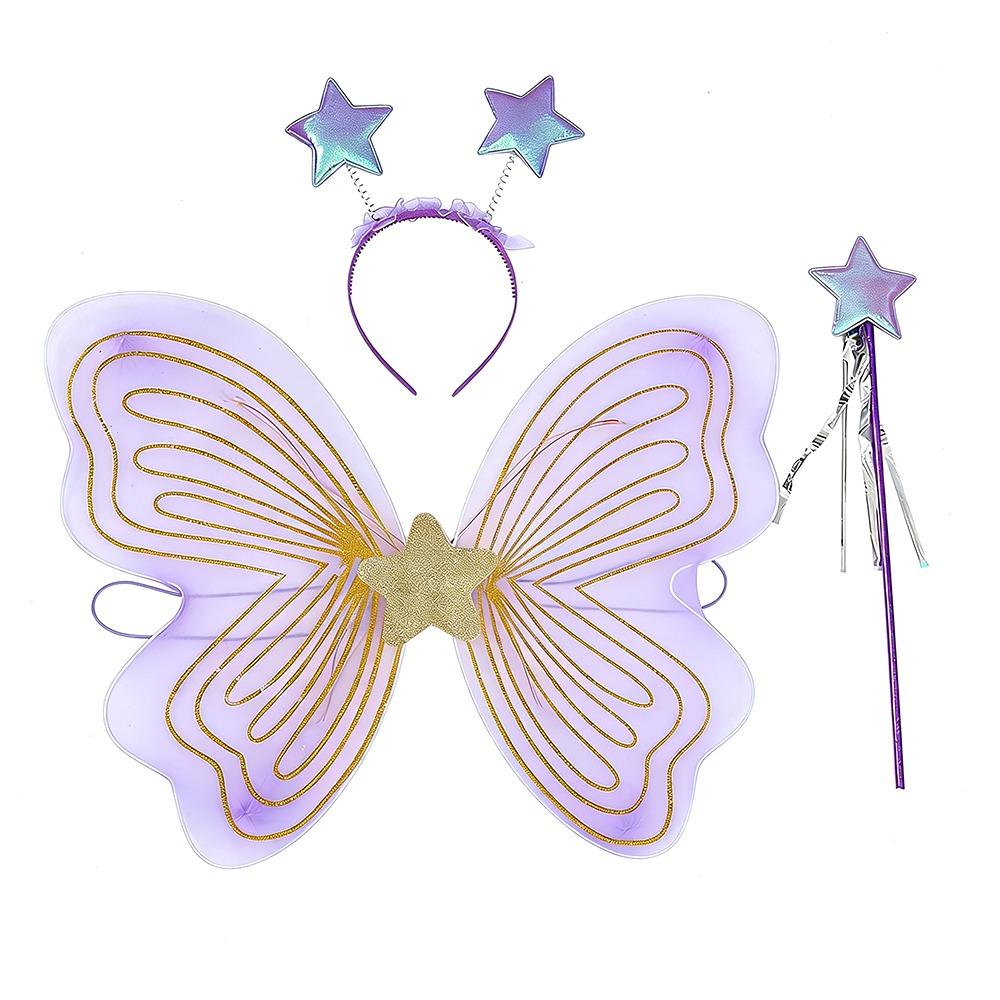 3Pcs/Set Sparkling Butterfly Wings Princess Hair Hoop Colorful Angel Wings Fairy Wand Butterfly Costume Wings