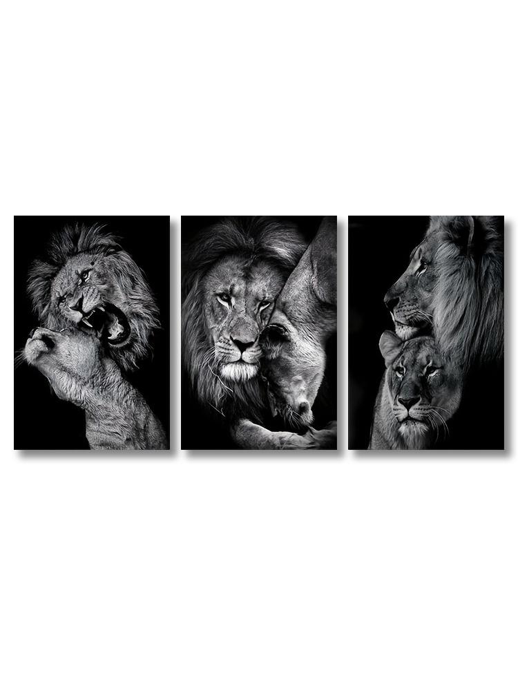 3pcs Modern Lion Family Canvas Wall Art Black and White Animal Poster Pints for Bedroom Decor Aesthetic Wall Art Home Decor