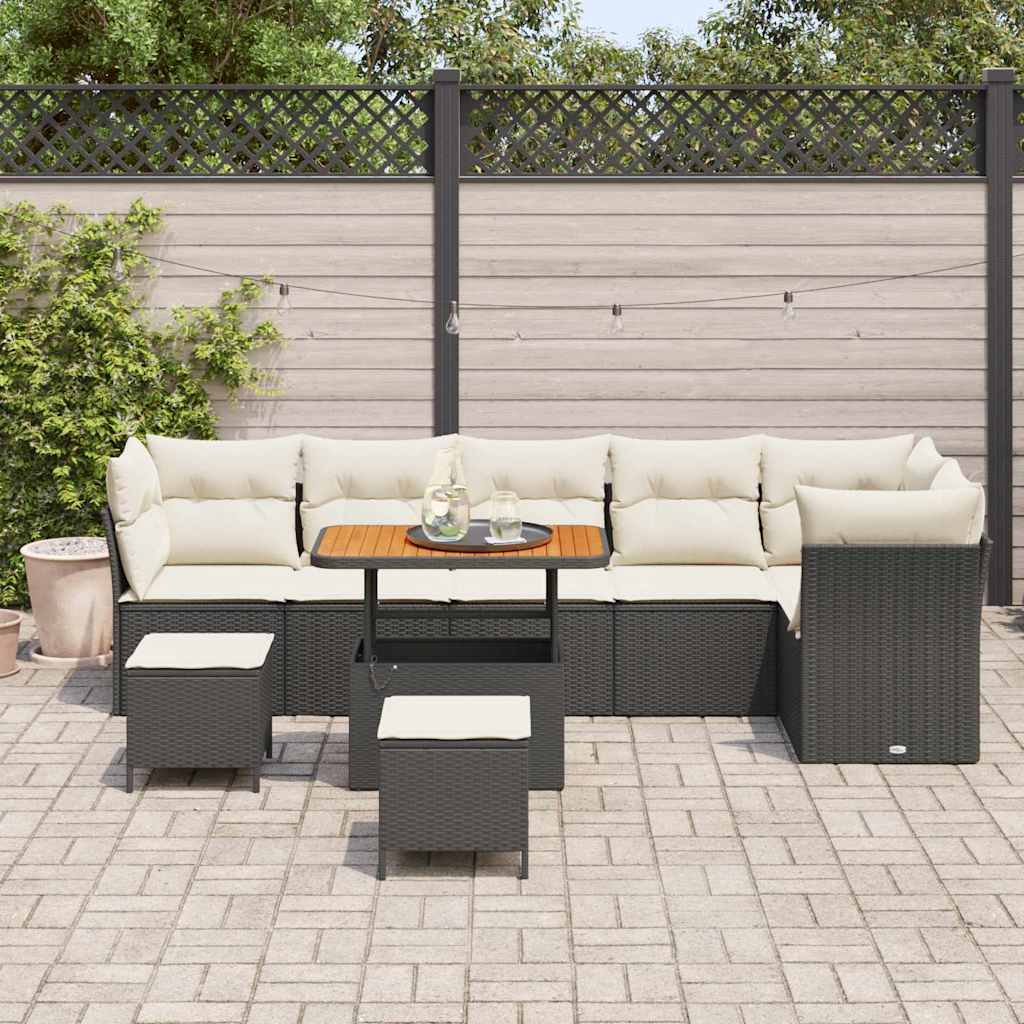 Garden Sofa Set with Cushions and Storage 9 pcs Black and Cream