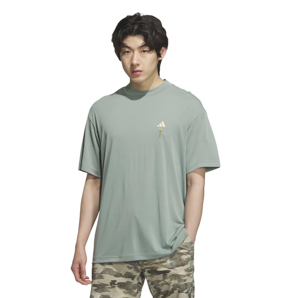 

Гольф-рубашка с графикой HEAT на спине, с воротником-стойкой, с коротким рукавом, серебристо-зеленая [Adidas Golf] .RDY