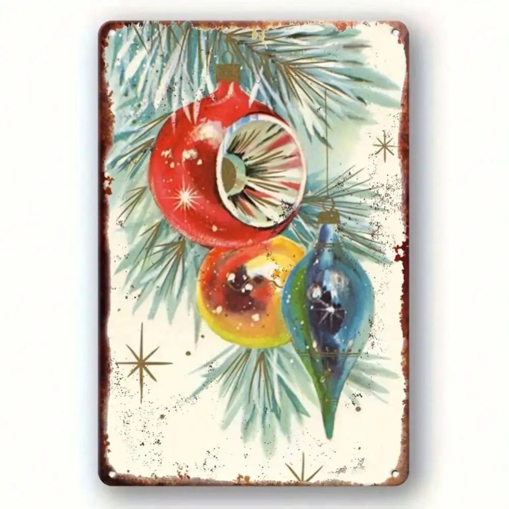 HomDeco Vintage Christmas Tin Sign 8x12 Inch Metal Wall Art Rustic Farmhouse Cafe Bar Festive Holiday Decor Gift