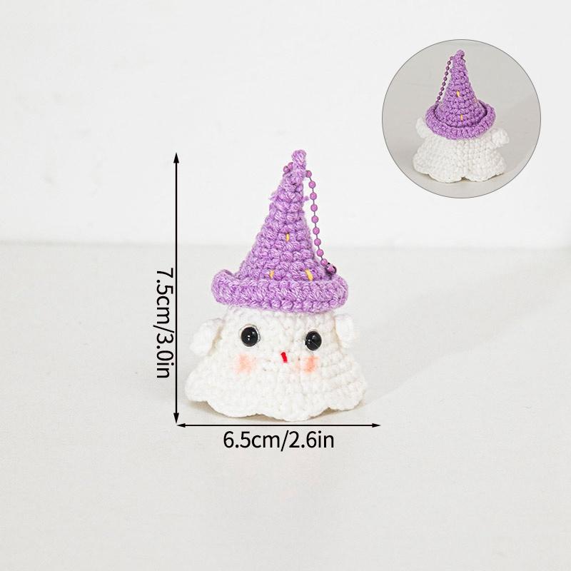 Halloween Cute Ghost Crochet Pendant Desktop Handmade Weaving Decor Creative Halloween Party Gift Backpack Keychain Accessories