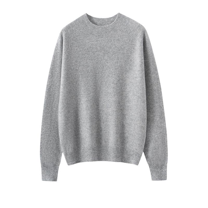 Women's Pure Cashmere Half-High Neck Sweater - Versatile Long Sleeve Knit Pullover