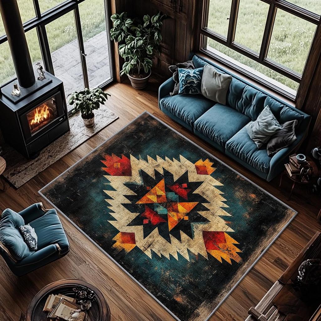 Bohemian Style Carpet with Geometric Totems Colorful Carpets Full Carpeting In Living Rooms and Bed Roomsretro Diamond Grid Rug