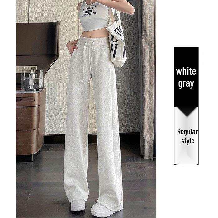 

Women s Gray Wide-Leg Sweatpants: Spring/Fall Loose, High-Waisted, Fleece-Lined, Slimming Casual Pants M