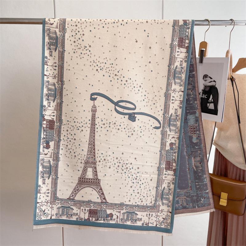 Imitation cashmere scarf women's autumn and winter new construction tower shawl versatile thickened warm and cold loose beard scarf