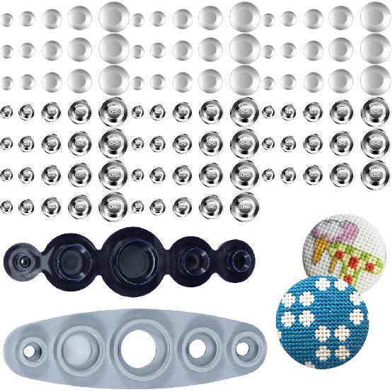 100 Pcs Cover Button Kit, Aluminum Alloy Craft Kit 5 Different Sizes With 5 in 1 Tool for DIY Covered Buttons, Clothes, Hats, Sweaters, Backpacks and