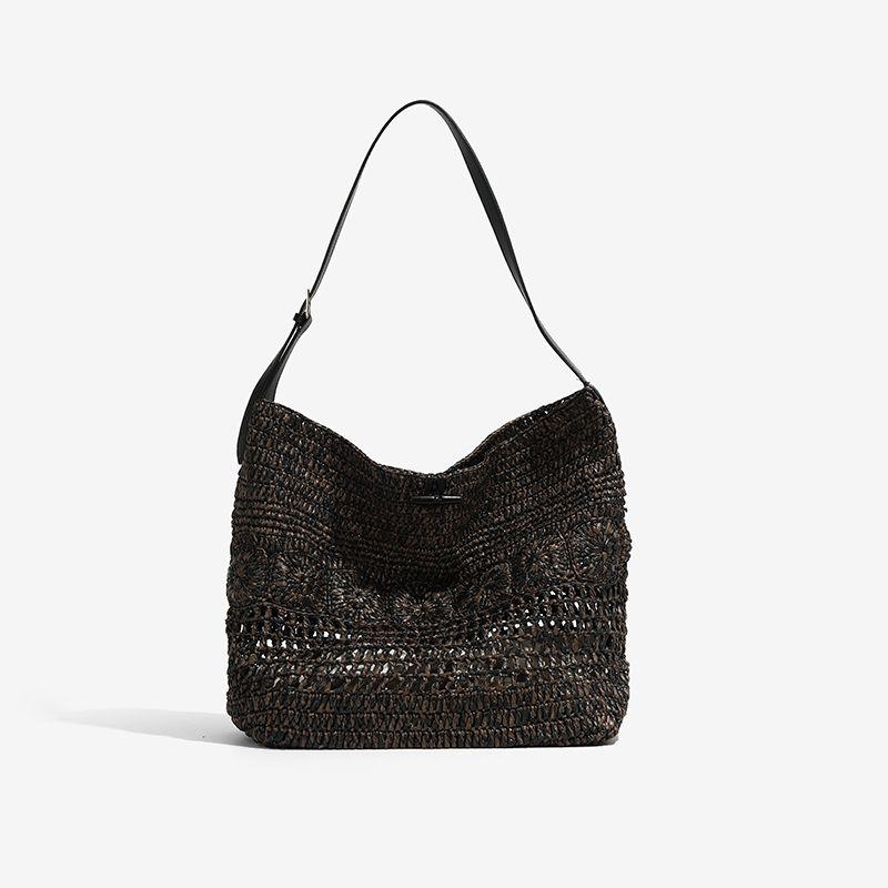 

Ceirihe Large Capacity Lightweight Crochet Straw Tote Bag Women s Summer Easiest for Match Woven Bag Casual Shoulder Bag Black Brown large
