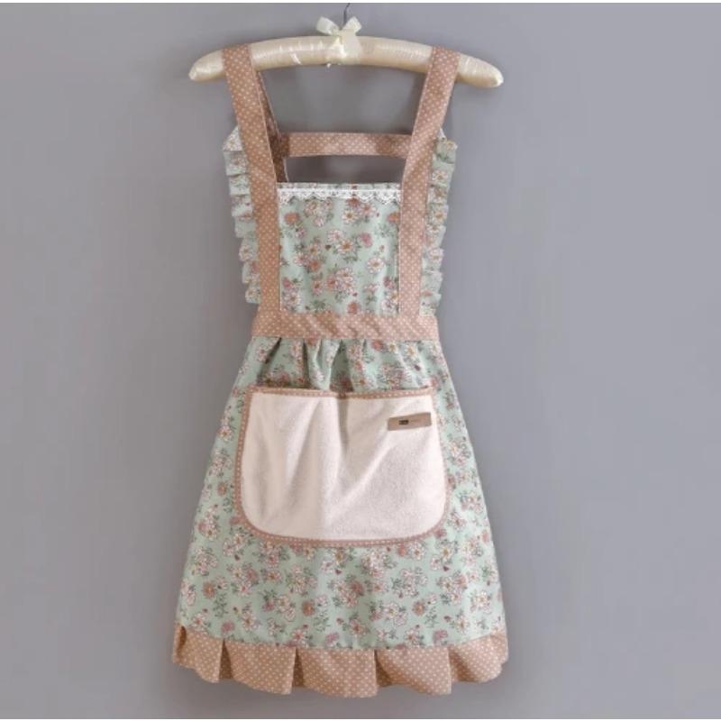 1PC Lovely Canvas Apron Female Household Kitchen Cooking Antifouling Breathable Wear Cleaning Suitable